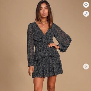 Lulus Tell You I Love You Black Floral Print Twist-front Mini Dress - Size M